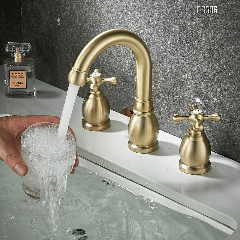 Two Handle 3 Holes Deck Mounted Basin Faucet Antique Brass Faucet for Luxury Antique Vanity Bathroom Sink Faucet
