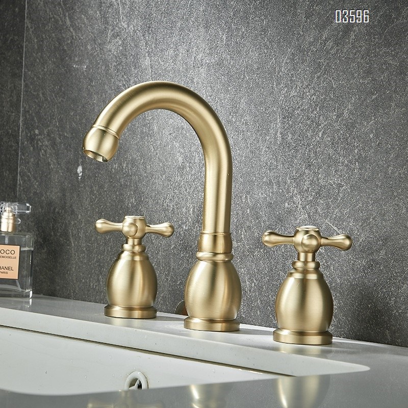 Two Handle 3 Holes Deck Mounted Basin Faucet Antique Brass Faucet for Luxury Antique Vanity Bathroom Sink Faucet