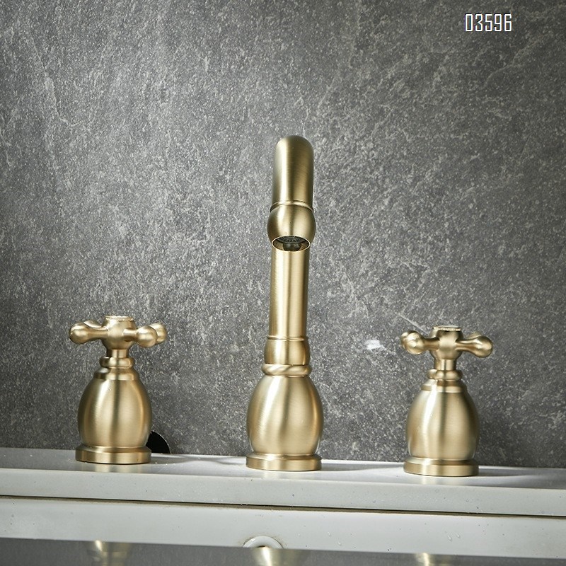 Two Handle 3 Holes Deck Mounted Basin Faucet Antique Brass Faucet for Luxury Antique Vanity Bathroom Sink Faucet