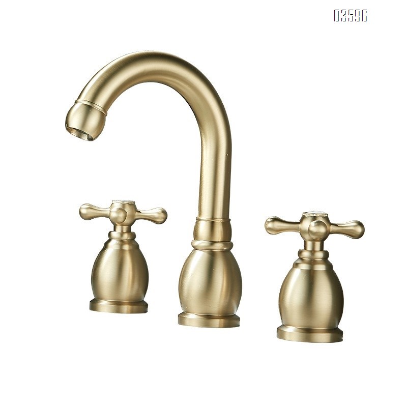 Two Handle 3 Holes Deck Mounted Basin Faucet Antique Brass Faucet for Luxury Antique Vanity Bathroom Sink Faucet