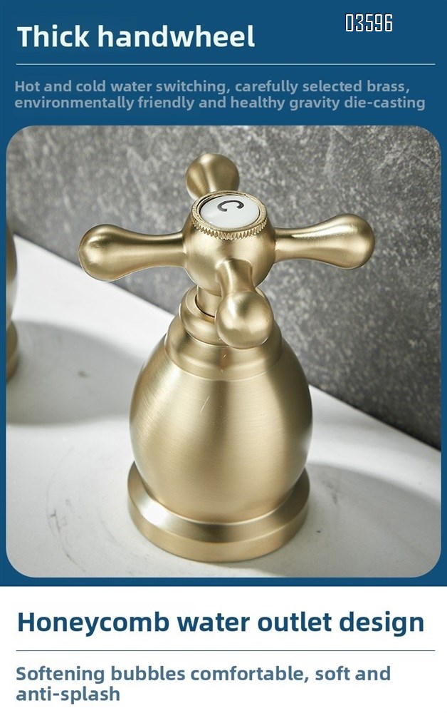 Two Handle 3 Holes Deck Mounted Basin Faucet Antique Brass Faucet for Luxury Antique Vanity Bathroom Sink Faucet