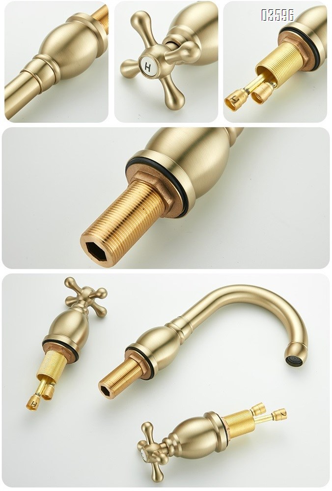 Two Handle 3 Holes Deck Mounted Basin Faucet Antique Brass Faucet for Luxury Antique Vanity Bathroom Sink Faucet