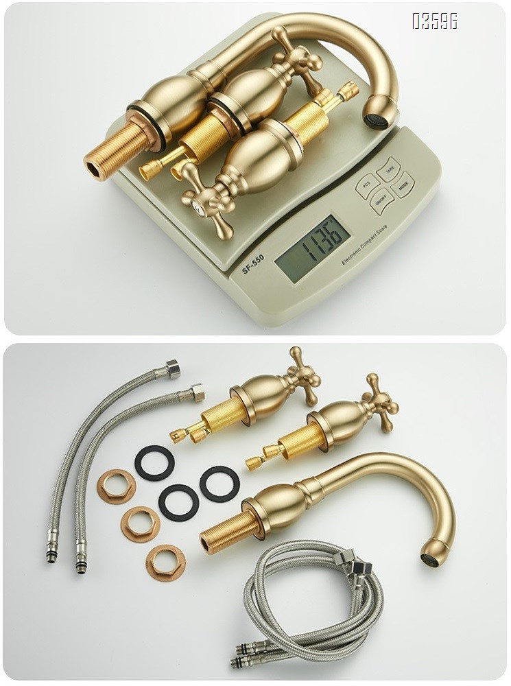 Two Handle 3 Holes Deck Mounted Basin Faucet Antique Brass Faucet for Luxury Antique Vanity Bathroom Sink Faucet