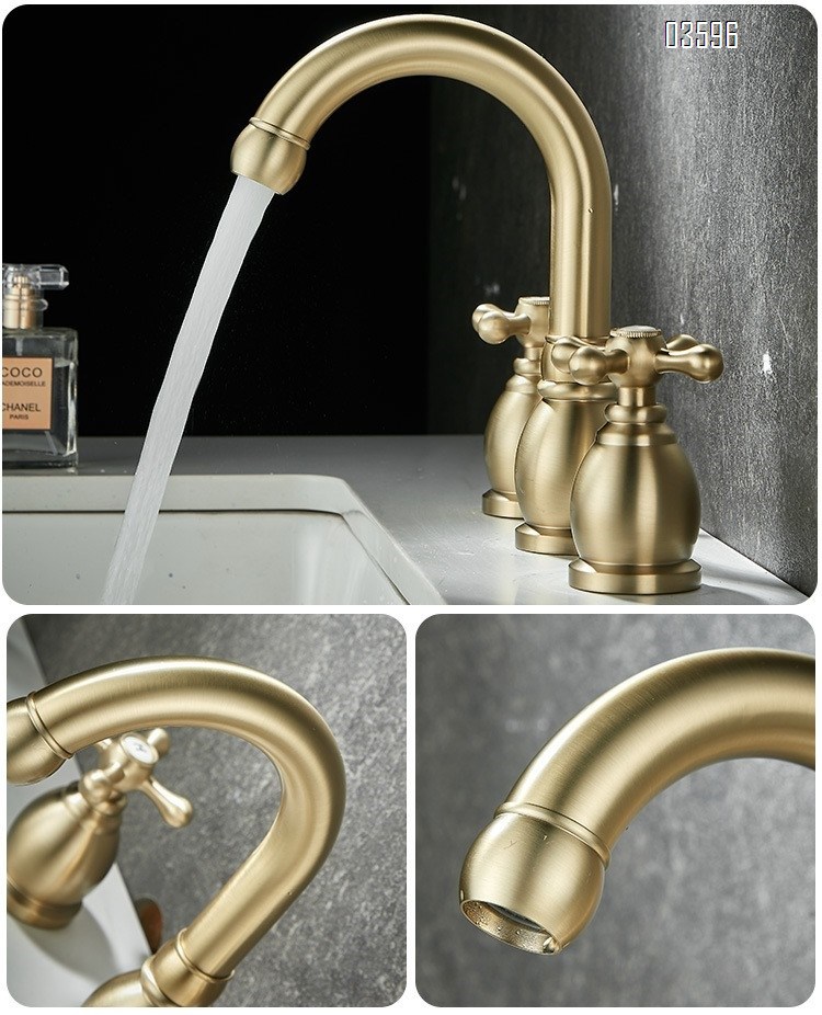 Two Handle 3 Holes Deck Mounted Basin Faucet Antique Brass Faucet for Luxury Antique Vanity Bathroom Sink Faucet