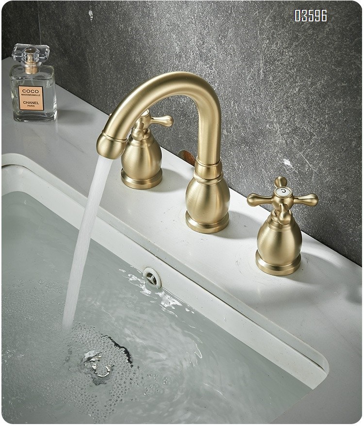 Two Handle 3 Holes Deck Mounted Basin Faucet Antique Brass Faucet for Luxury Antique Vanity Bathroom Sink Faucet