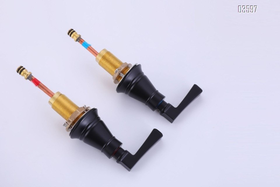 Modern Design Two Handles Black Bathroom Faucet with Supply Hose 3-Hole Basin Faucet with Brass Valve Core for Sink