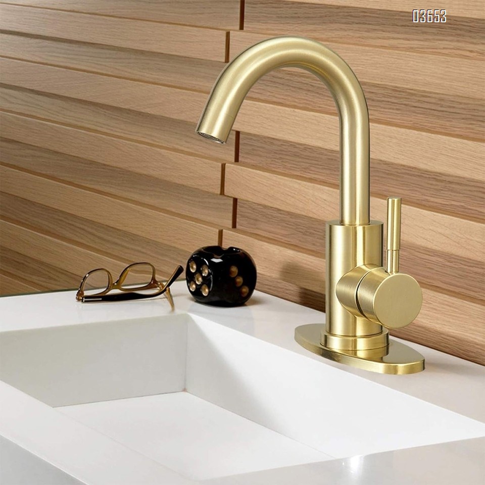 Modern Design Brushed Gold Sink Kitchen Hot and Cold Mixer Ceramic Valve Core Faucet Single Handle Tap for Kitchen and Basin