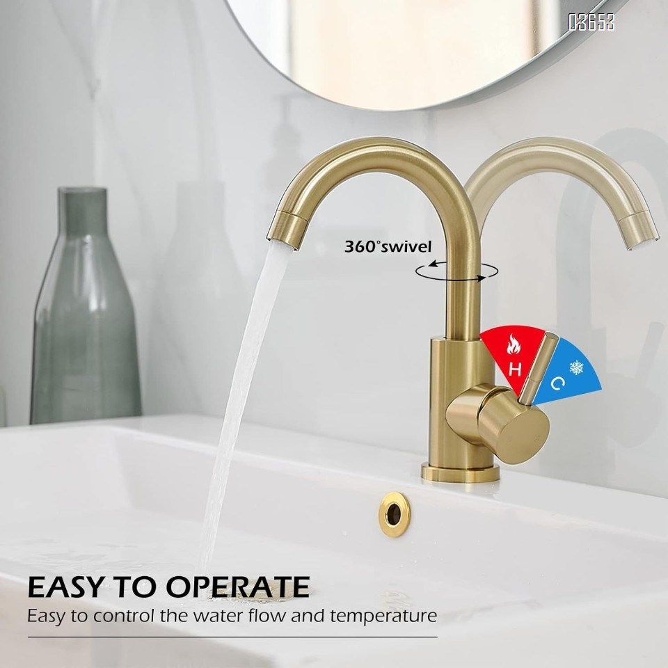 Modern Design Brushed Gold Sink Kitchen Hot and Cold Mixer Ceramic Valve Core Faucet Single Handle Tap for Kitchen and Basin
