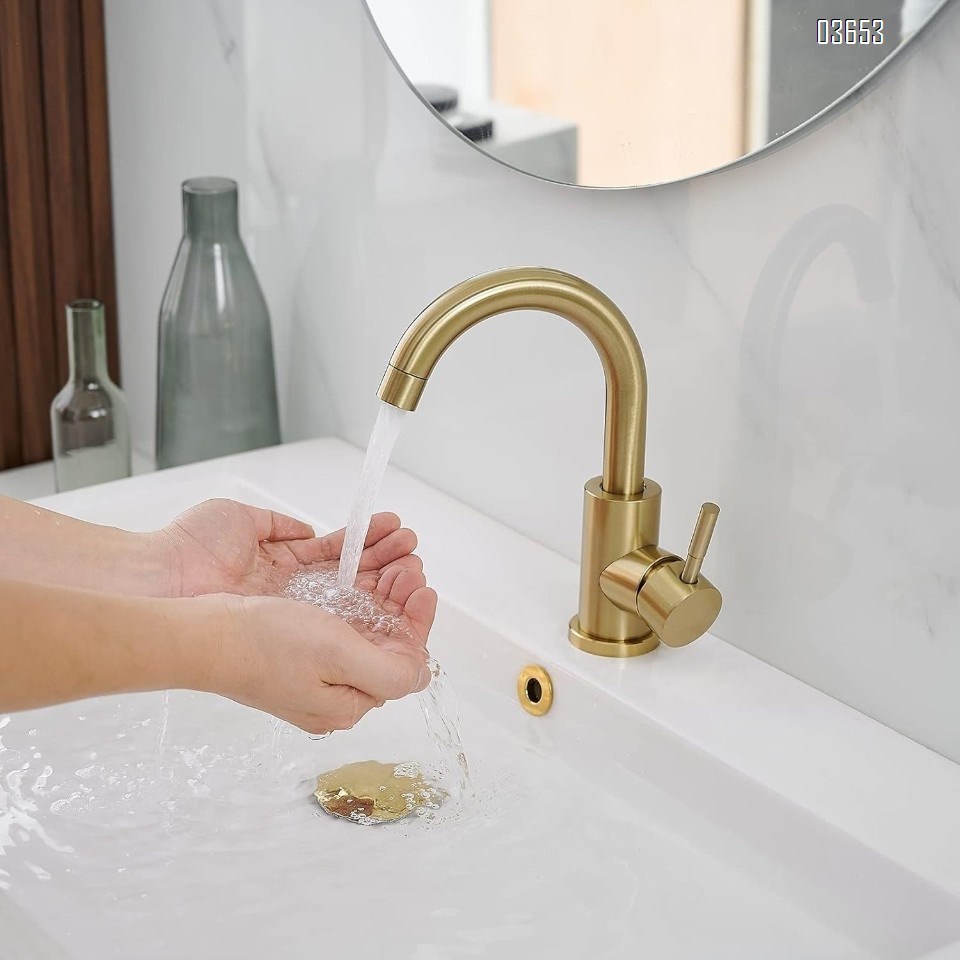 Modern Design Brushed Gold Sink Kitchen Hot and Cold Mixer Ceramic Valve Core Faucet Single Handle Tap for Kitchen and Basin