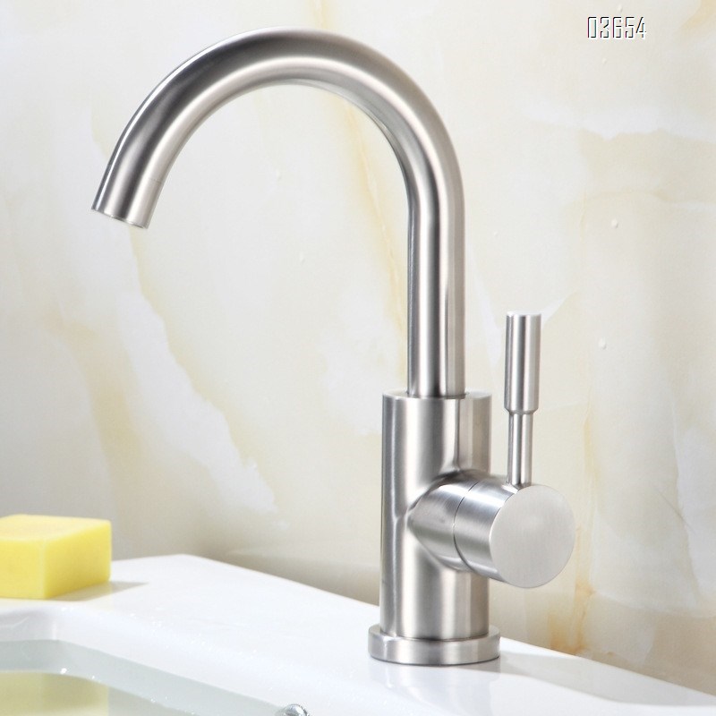 Modern Design Single-Handle Kitchen Faucet Stainless Steel with Ceramic Valve Hot and Cold Mixer Tap Single-Hole Installation