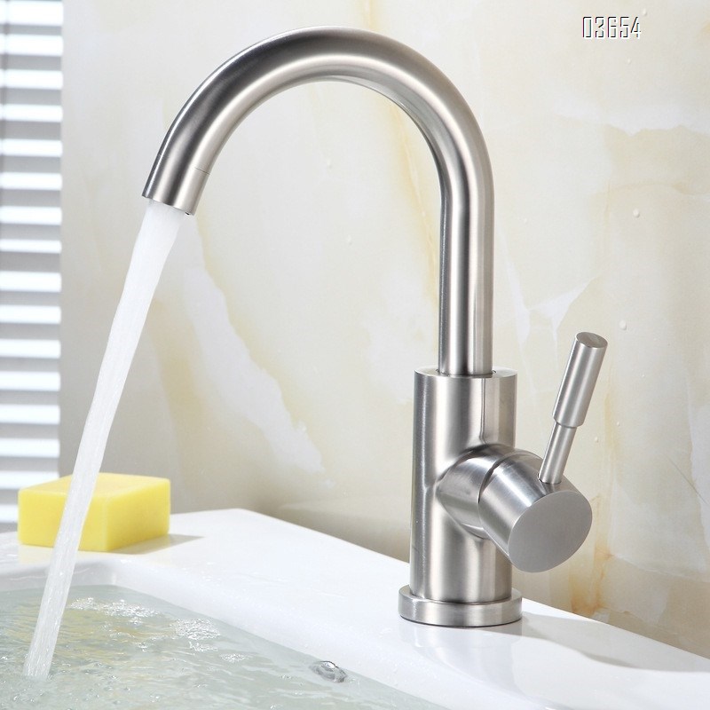 Modern Design Single-Handle Kitchen Faucet Stainless Steel with Ceramic Valve Hot and Cold Mixer Tap Single-Hole Installation