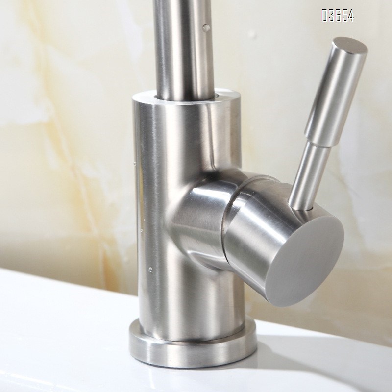 Modern Design Single-Handle Kitchen Faucet Stainless Steel with Ceramic Valve Hot and Cold Mixer Tap Single-Hole Installation