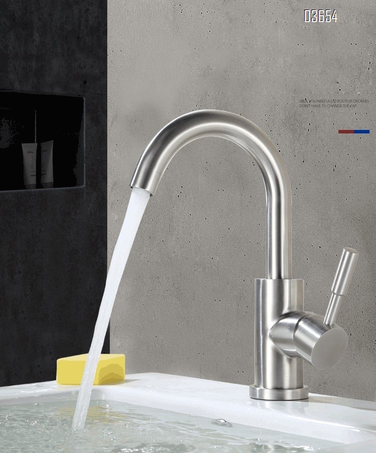 Modern Design Single-Handle Kitchen Faucet Stainless Steel with Ceramic Valve Hot and Cold Mixer Tap Single-Hole Installation