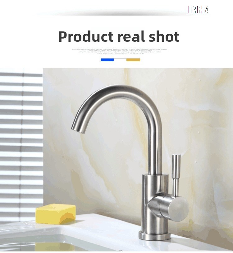 Modern Design Single-Handle Kitchen Faucet Stainless Steel with Ceramic Valve Hot and Cold Mixer Tap Single-Hole Installation