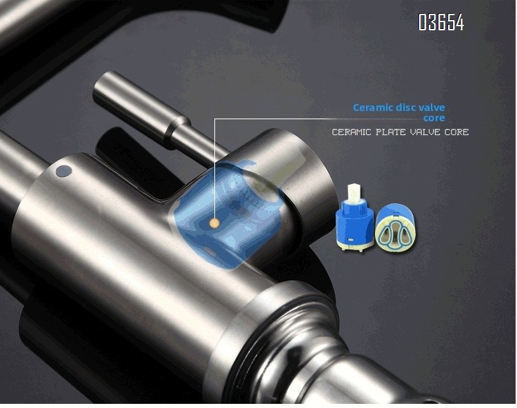 Modern Design Single-Handle Kitchen Faucet Stainless Steel with Ceramic Valve Hot and Cold Mixer Tap Single-Hole Installation