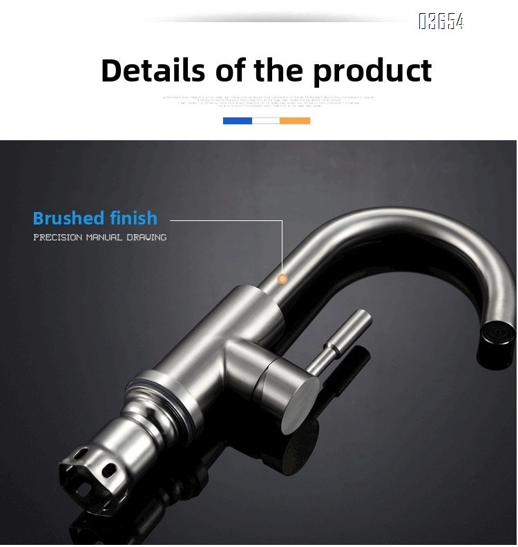 Modern Design Single-Handle Kitchen Faucet Stainless Steel with Ceramic Valve Hot and Cold Mixer Tap Single-Hole Installation