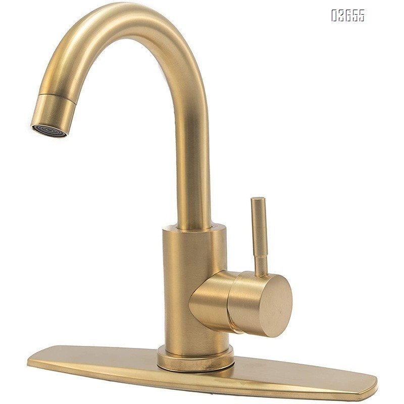 Modern Design Brushed Gold Kitchen Faucet Single Handle Stainless Steel Hot and Cold Mixer Kitchen Tap Ceramic Valve Core