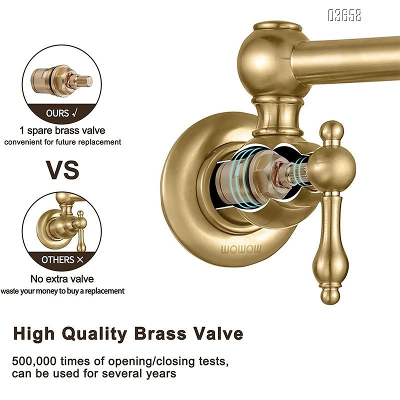 European Style Brushed Gold Pot Filler Faucet Flexible Wall Mounted Folding Kitchen Tap Dual Handle Single Hole Brass Valve Core