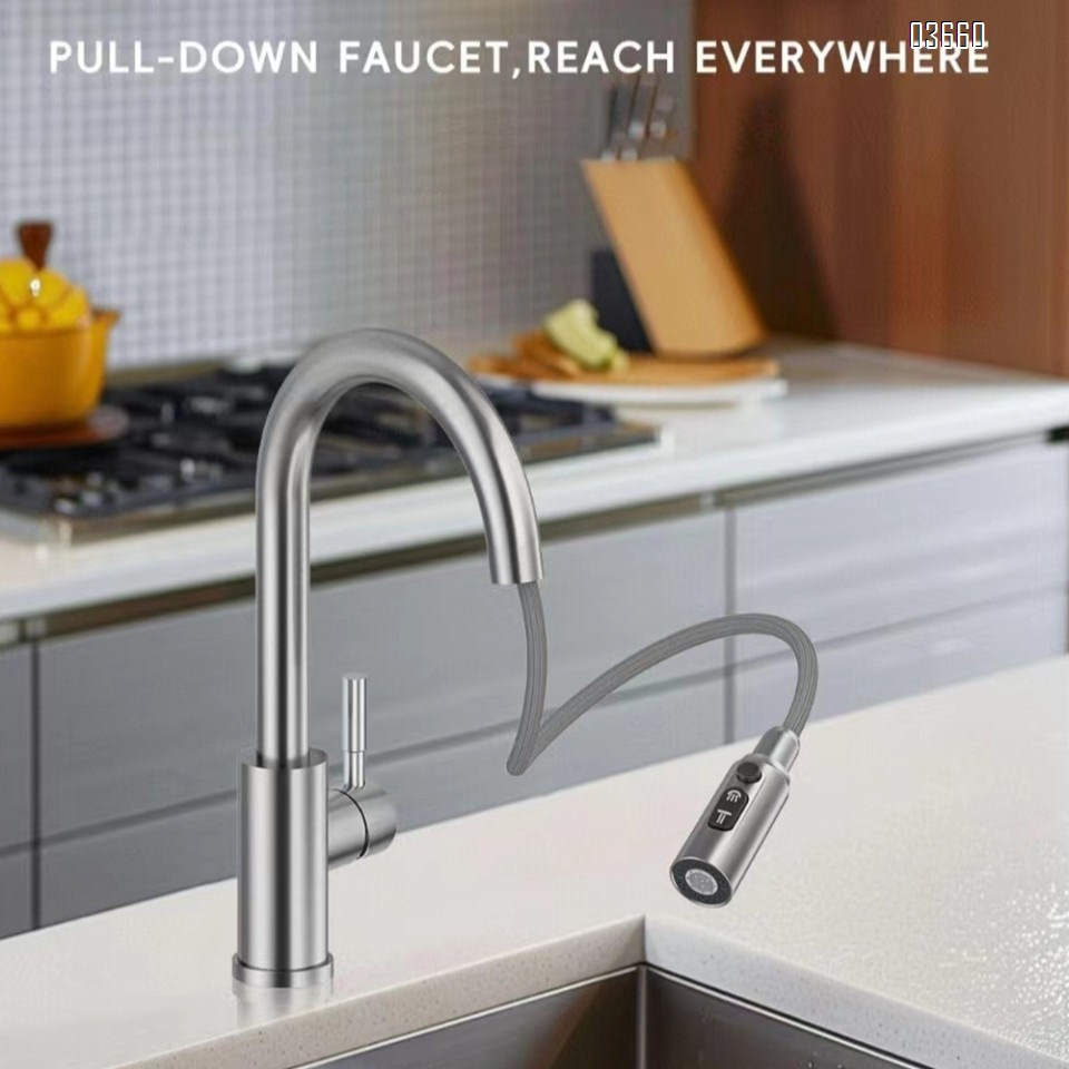 Multi-Function Deck-Mounted  Pull Down Kitchen Faucet 2 Spray Modes with Switch Button Ceramic Valve Core Kitchen Tap Mixer