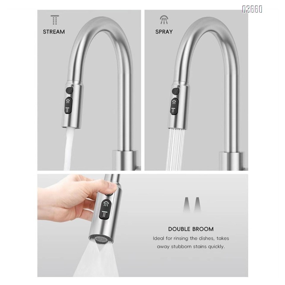 Multi-Function Deck-Mounted  Pull Down Kitchen Faucet 2 Spray Modes with Switch Button Ceramic Valve Core Kitchen Tap Mixer