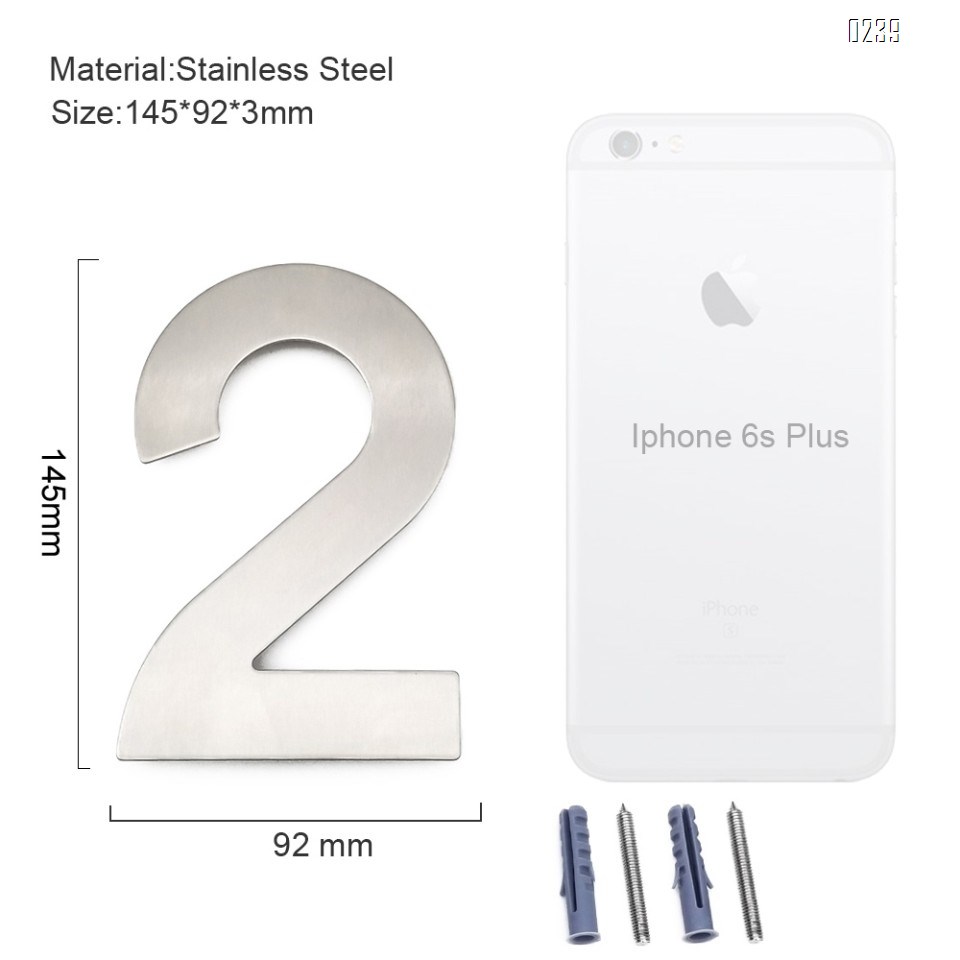 6 inch. Brushed 304 Stainless Steel Large Floating Modern House Numbers 2