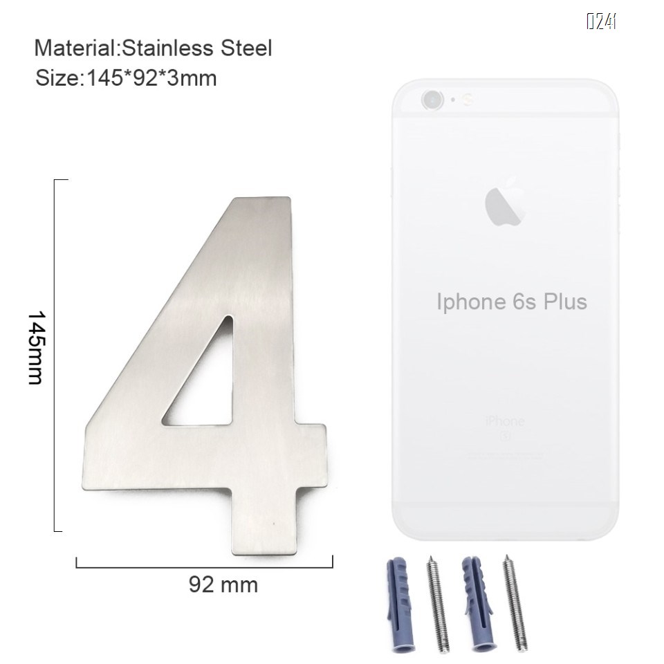 6 inch. Brushed 304 Stainless Steel Large Floating Modern House Numbers 4