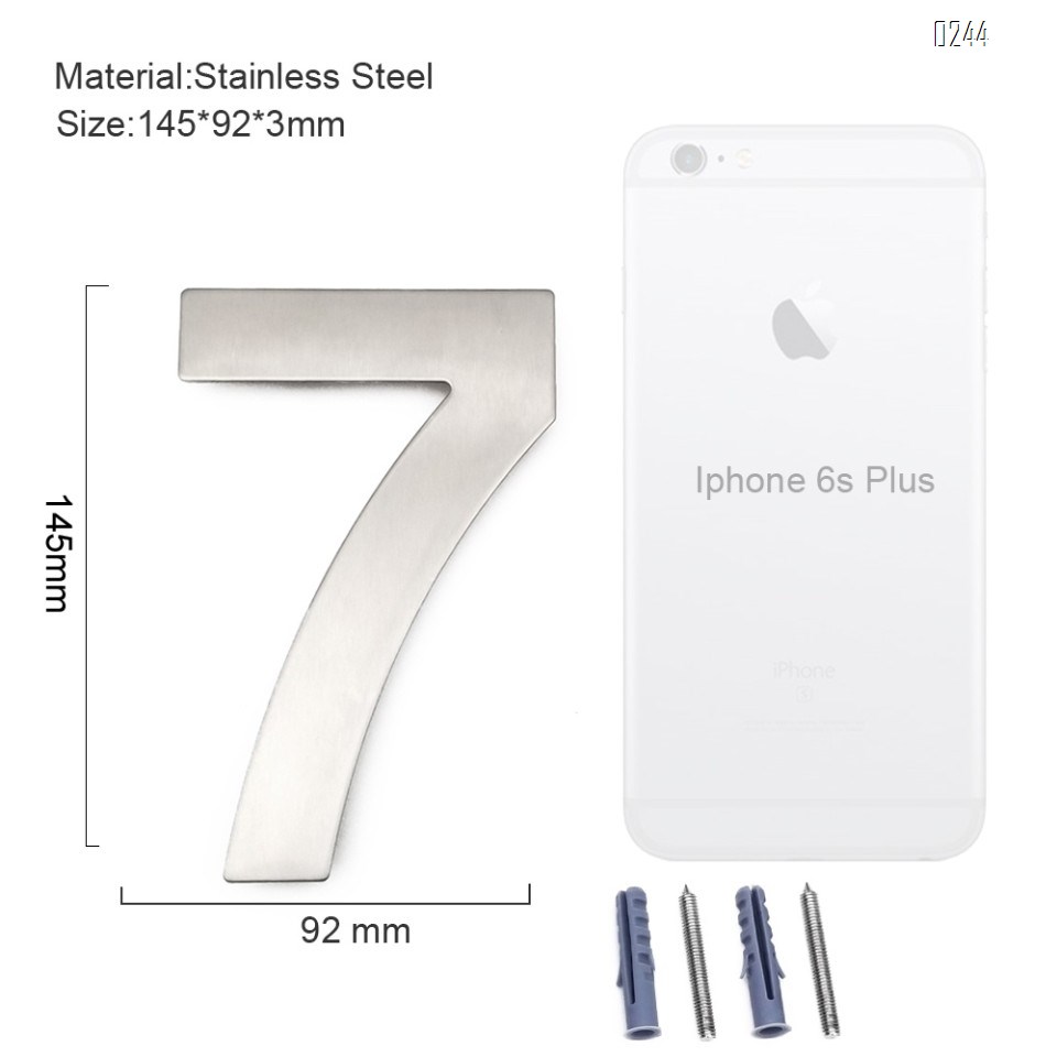 6 inch. Brushed 304 Stainless Steel Large Floating Modern House Numbers 7