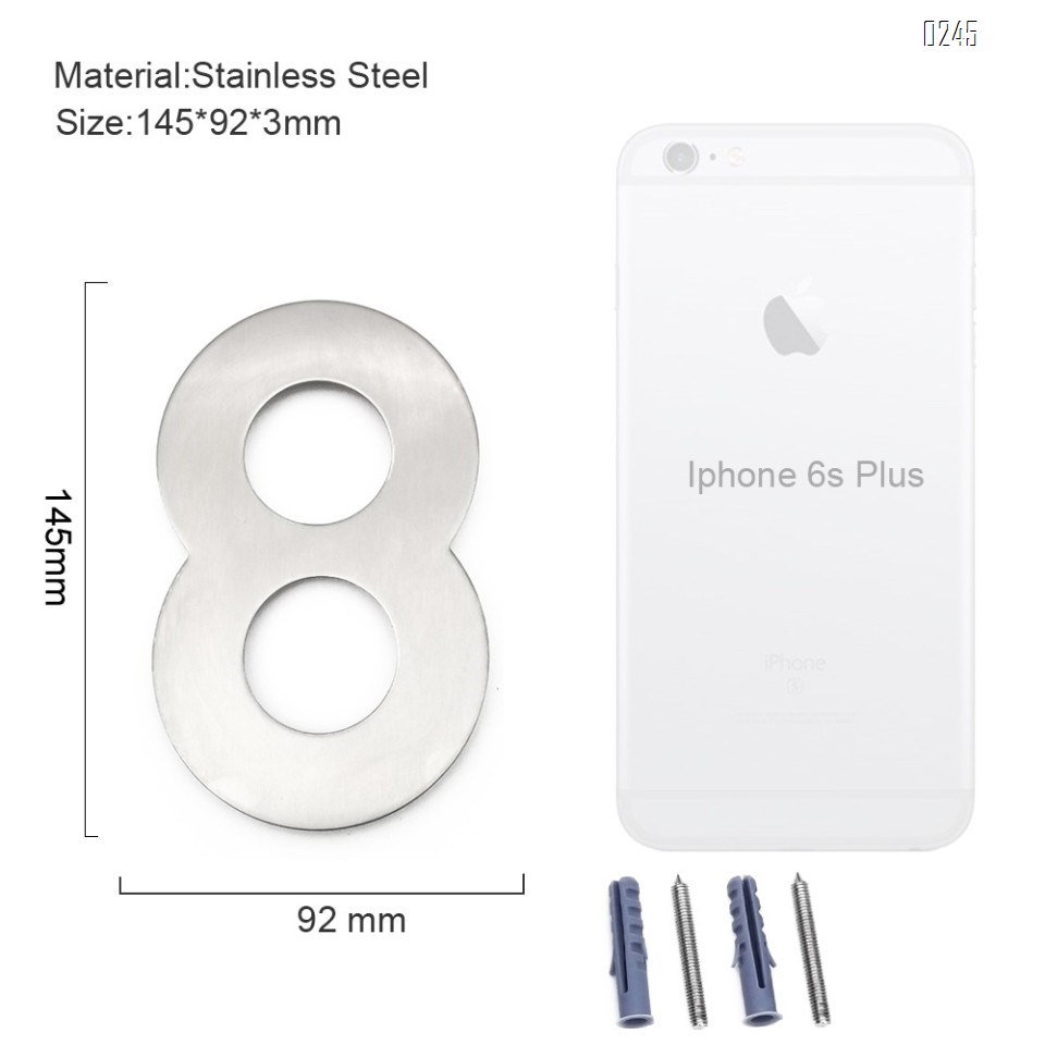 6 inch. Brushed 304 Stainless Steel Large Floating Modern House Numbers 8