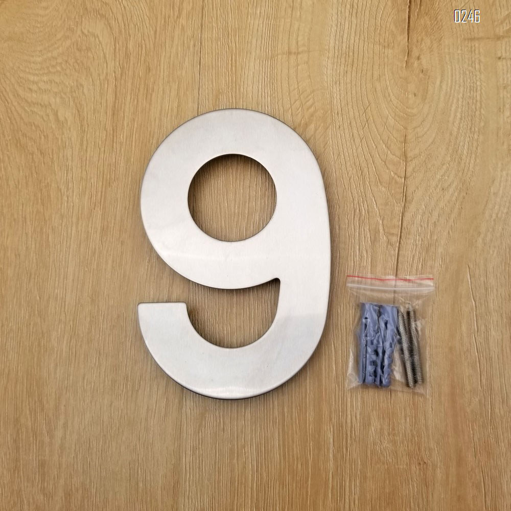 6 inch. Brushed 304 Stainless Steel Large Floating Modern House Numbers 9