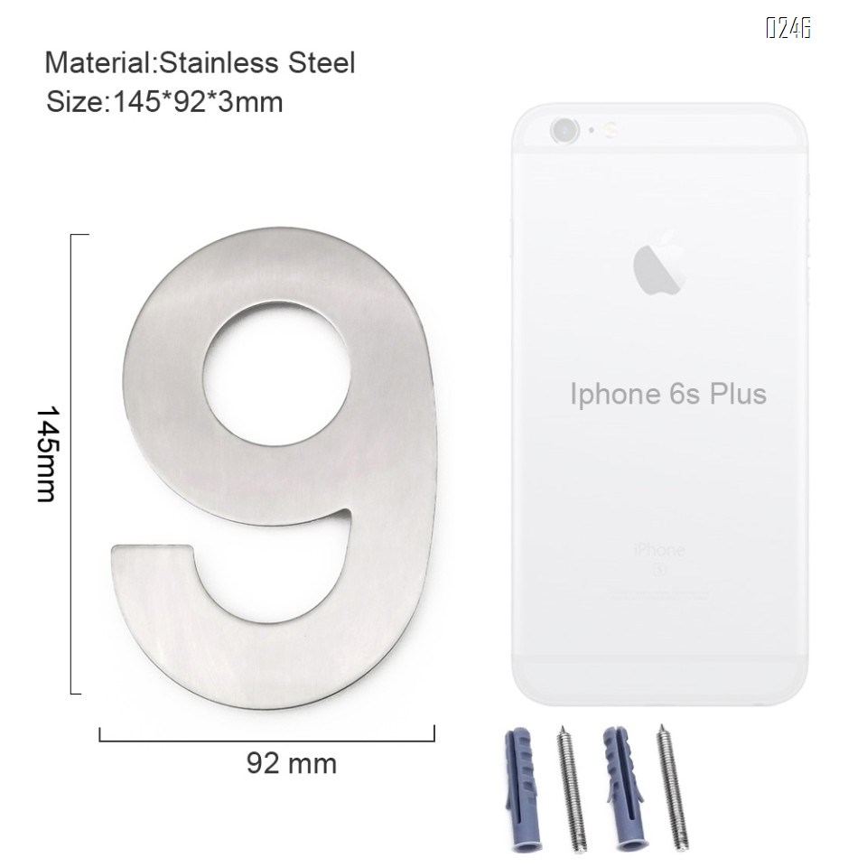 6 inch. Brushed 304 Stainless Steel Large Floating Modern House Numbers 9