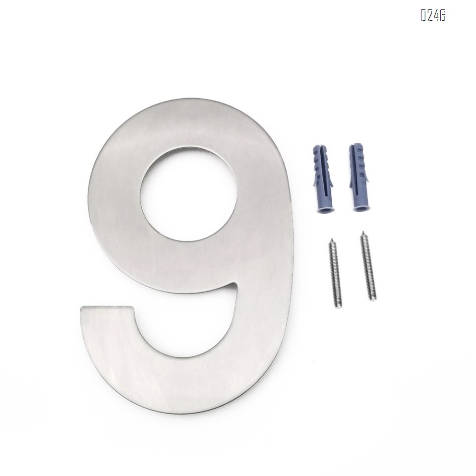 6 inch. Brushed 304 Stainless Steel Large Floating Modern House Numbers 9