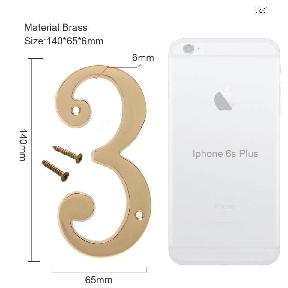 6 inch Copper Plaque for Outdoor Address Plate of Household Door Brass Number in 140 mm Grand Modern Door Number Hotel House Number 3