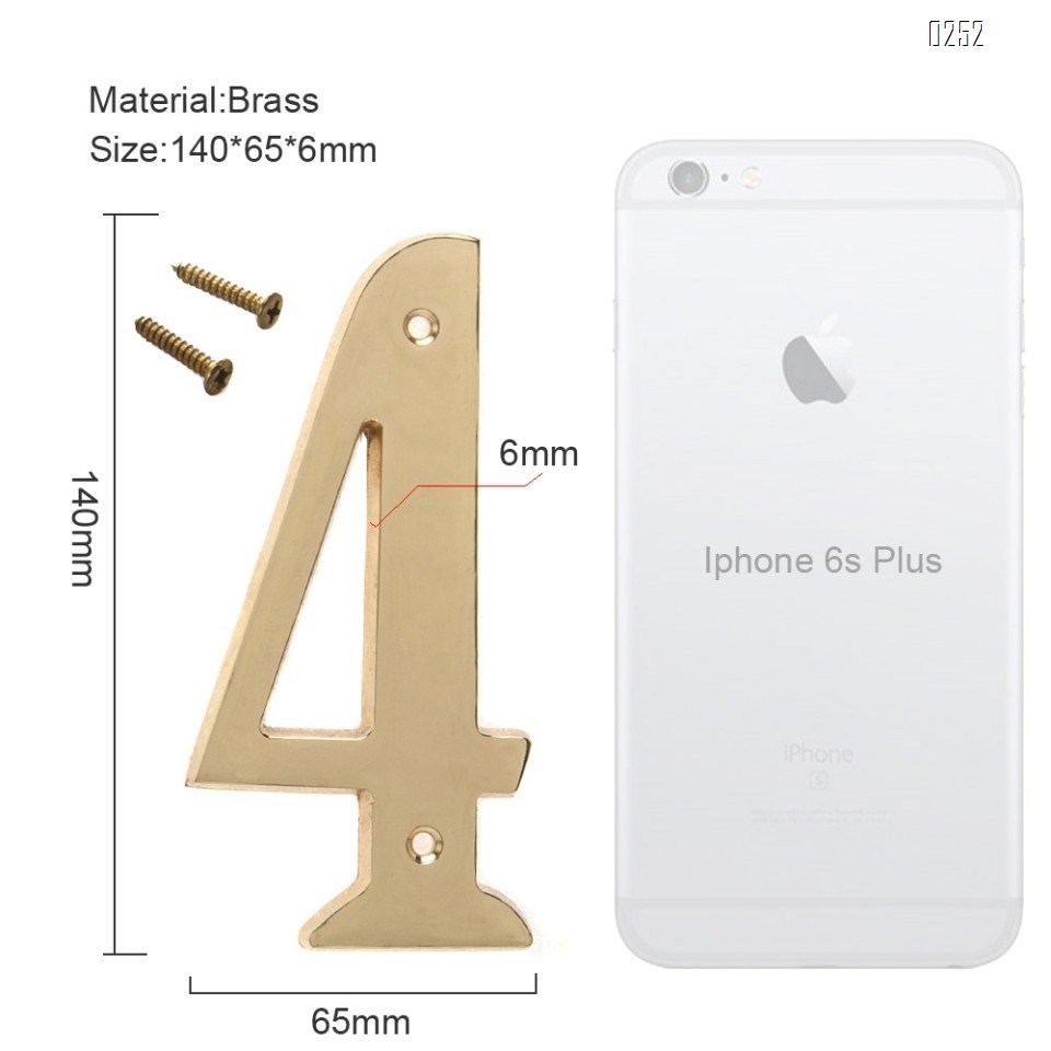 6 inch Copper Plaque for Outdoor Address Plate of Household Door Brass Number in 140 mm Grand Modern Door Number Hotel House Number 4