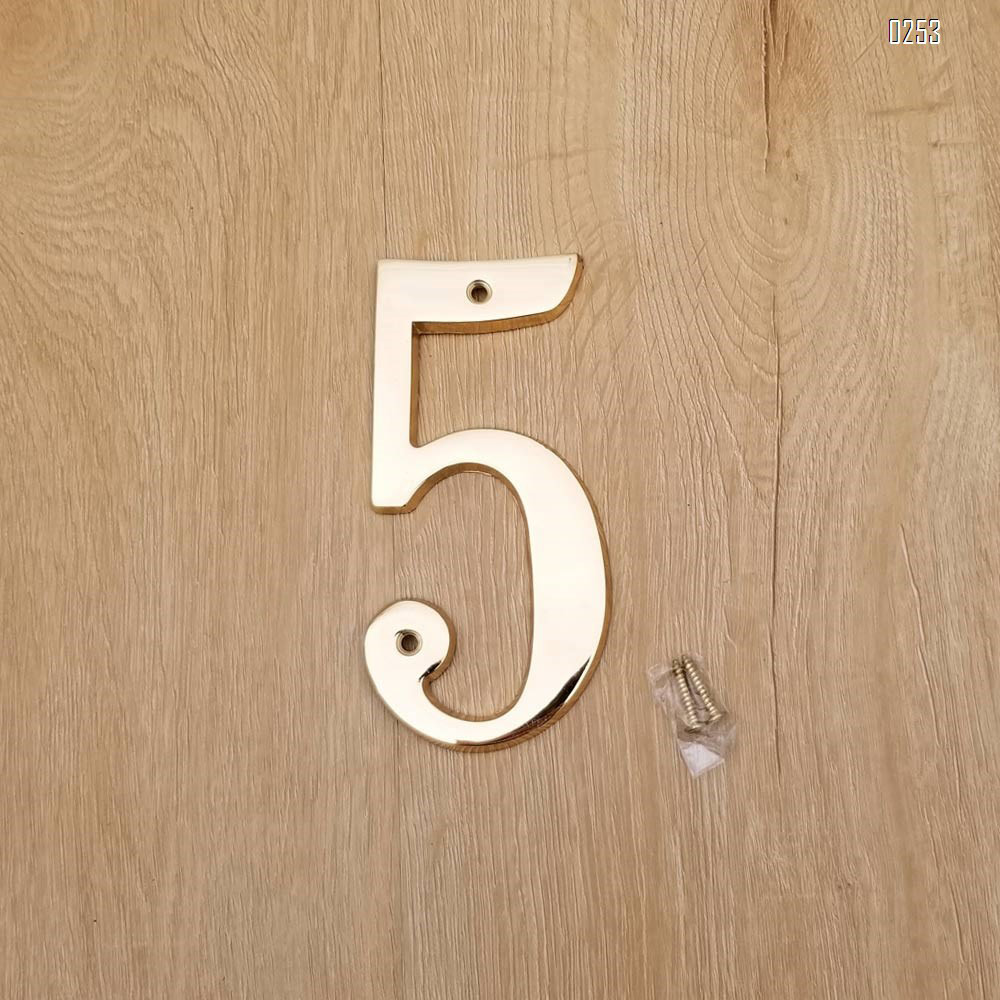 6 inch Copper Plaque for Outdoor Address Plate of Household Door Brass Number in 140 mm Grand Modern Door Number Hotel House Number 5
