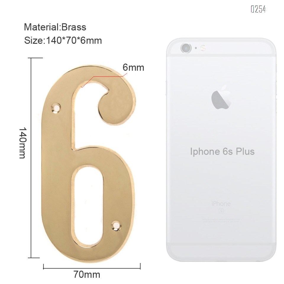 6 inch Copper Plaque for Outdoor Address Plate of Household Door Brass Number in 140 mm Grand Modern Door Number Hotel House Number 6