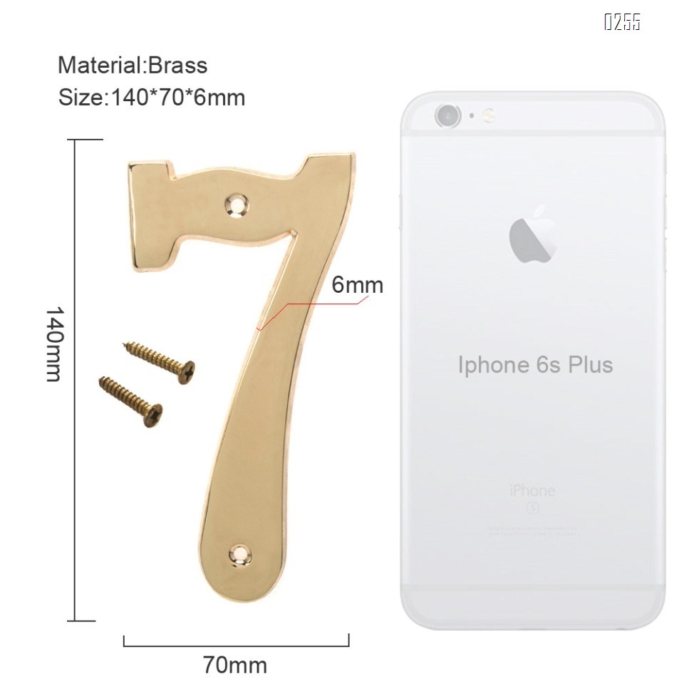 6 inch Copper Plaque for Outdoor Address Plate of Household Door Brass Number in 140 mm Grand Modern Door Number Hotel House Number 7