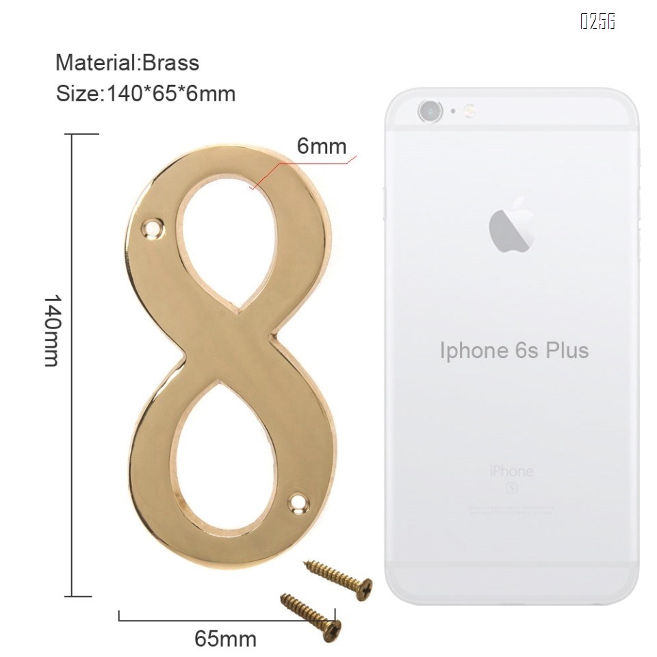 6 inch Copper Plaque for Outdoor Address Plate of Household Door Brass Number in 140 mm Grand Modern Door Number Hotel House Number 8