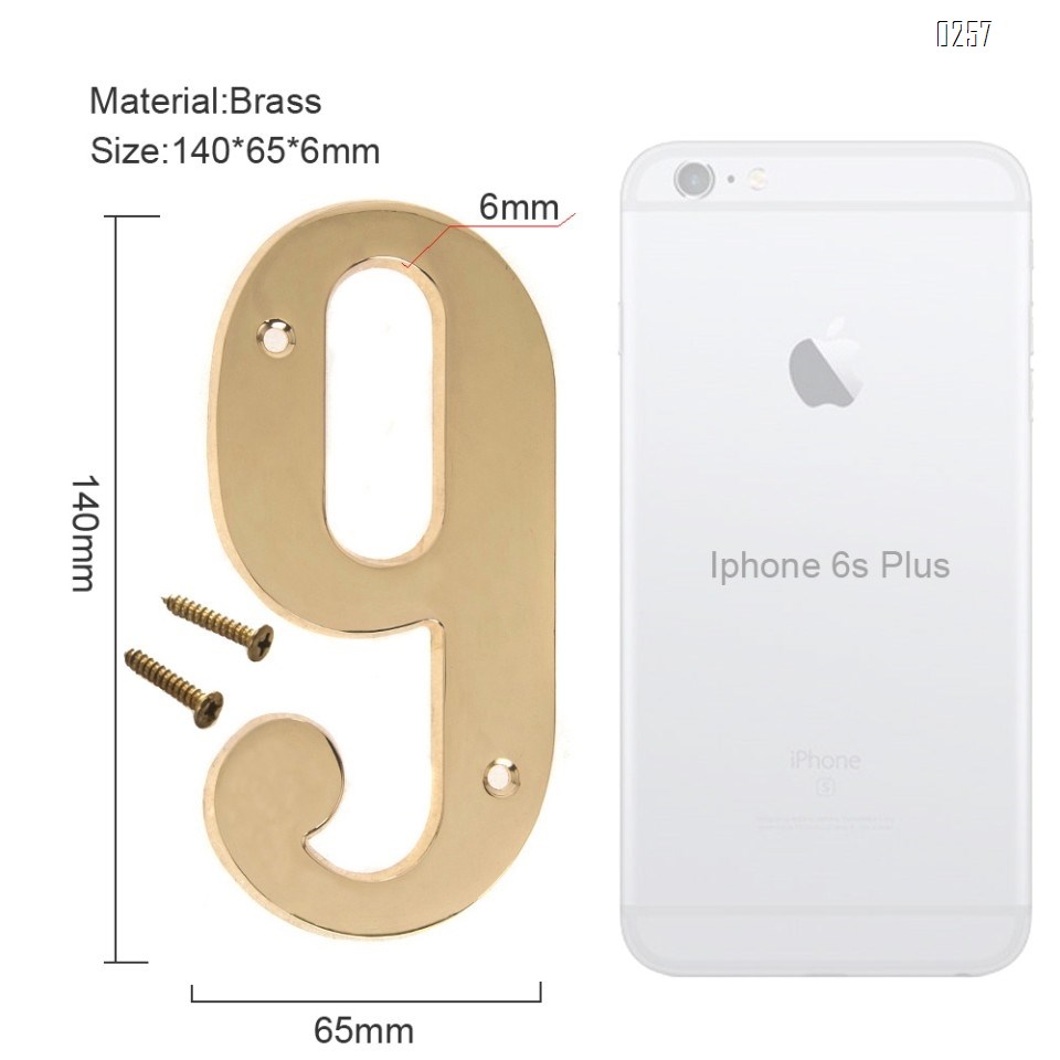 6 inch Copper Plaque for Outdoor Address Plate of Household Door Brass Number in 140 mm Grand Modern Door Number Hotel House Number 9