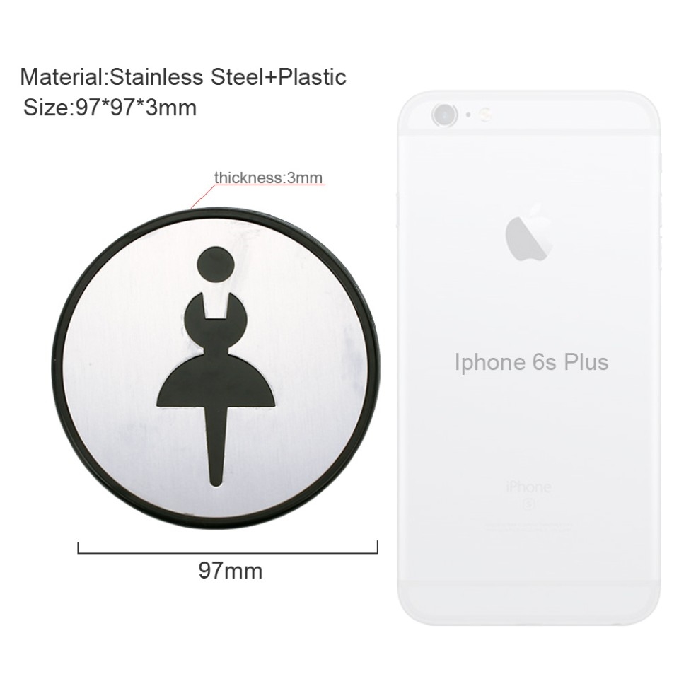 Self Sticker Round Women Sign  Restroom, Bathroom Door Sign for Offices, Businesses,Stainless Steel Plus Plastic bathroom signs