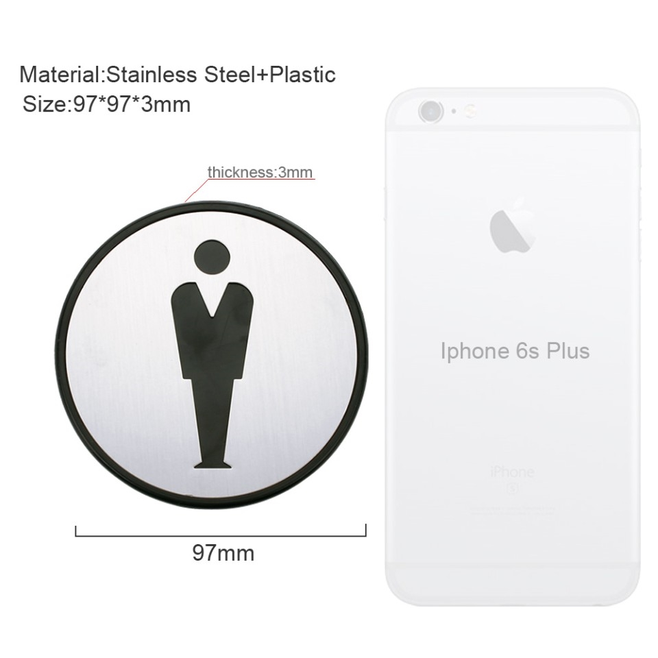 Self Sticker Round Men Sign  Restroom, Bathroom Door Sign for Offices, Businesses,Stainless Steel Plus Plastic bathroom signs