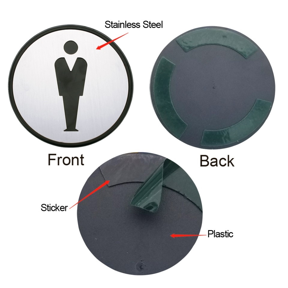 Self Sticker Round Men Sign  Restroom, Bathroom Door Sign for Offices, Businesses,Stainless Steel Plus Plastic bathroom signs