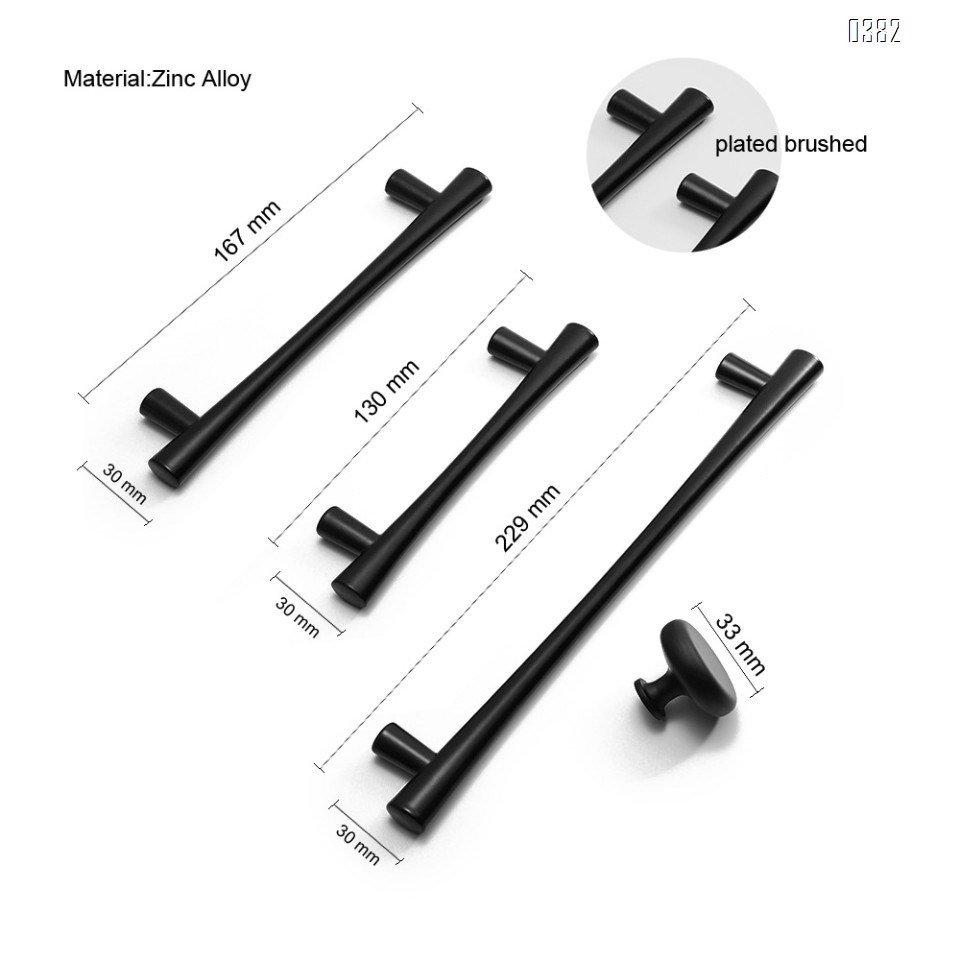 Plated Brushed Cabinet Pulls Matte Black Zinc Alloy Kitchen Cupboard Handles Cabinet Handles 192 mm Hole Center
