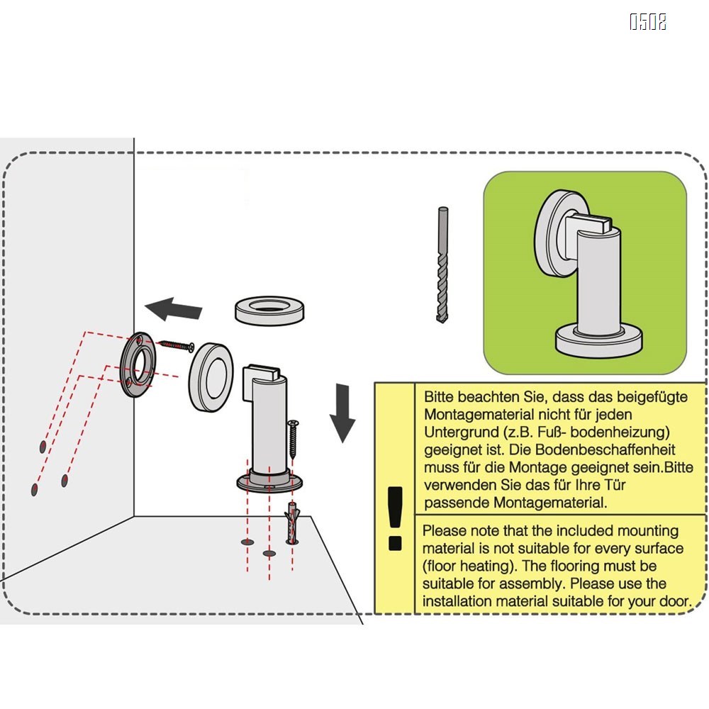 Magnetic Door Stop - Stainless Steel Look Door Holder incl. Fixing Material - Magnetic Door Stopper Floor and Wall Mounted