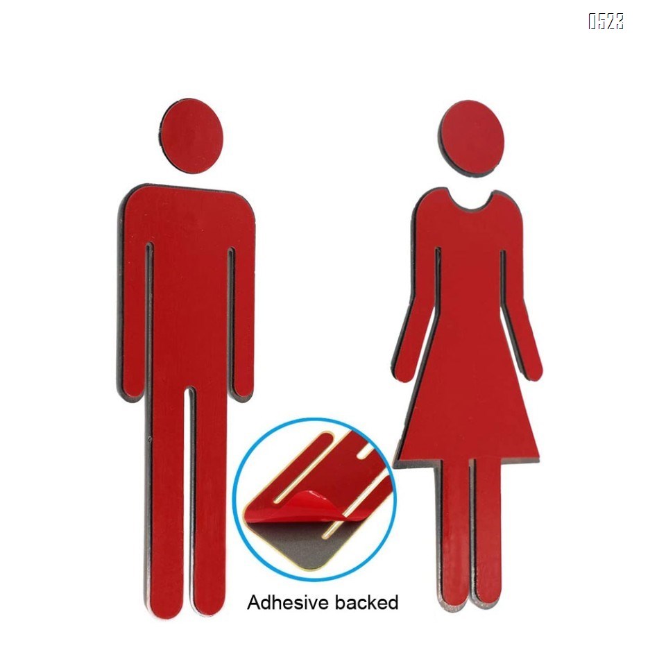 ABS Adhesive Backed Men's and Women's Bathroom Sign 5 Inch (Silver)(2PCS/SET)