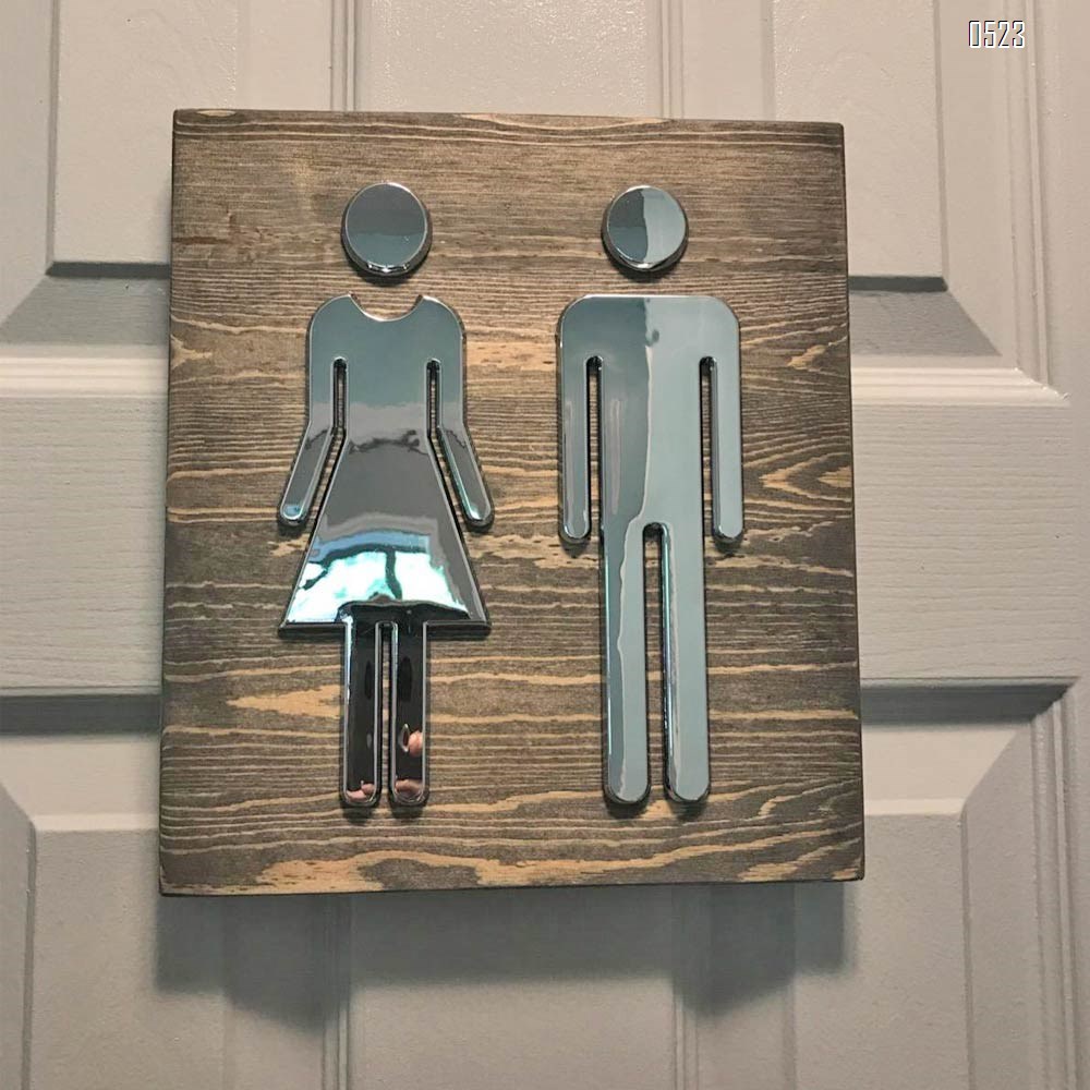 ABS Adhesive Backed Men's and Women's Bathroom Sign 5 Inch (Silver)(2PCS/SET)