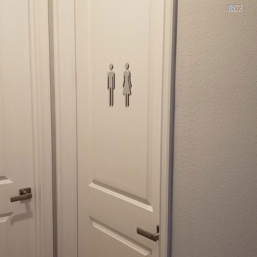 ABS Adhesive Backed Men's and Women's Bathroom Sign 5 Inch (Silver)(2PCS/SET)