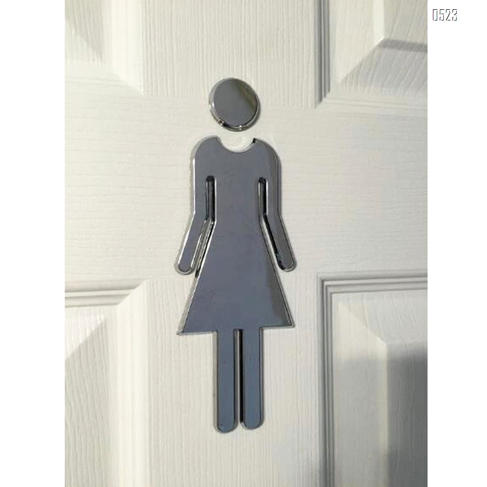 ABS Adhesive Backed Men's and Women's Bathroom Sign 5 Inch (Silver)(2PCS/SET)
