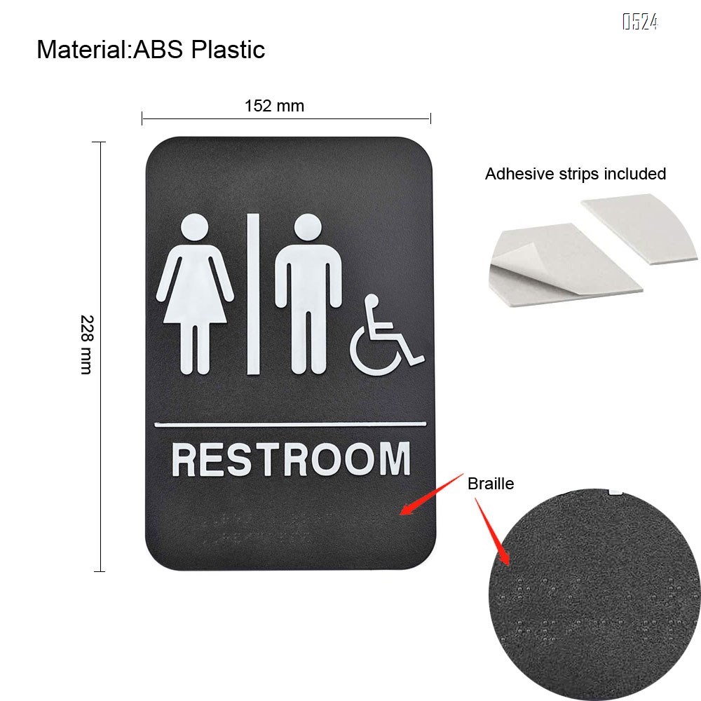 Signs Unisex Braille Restroom Sign - Bathroom Sign with Double Sided 3M Tape