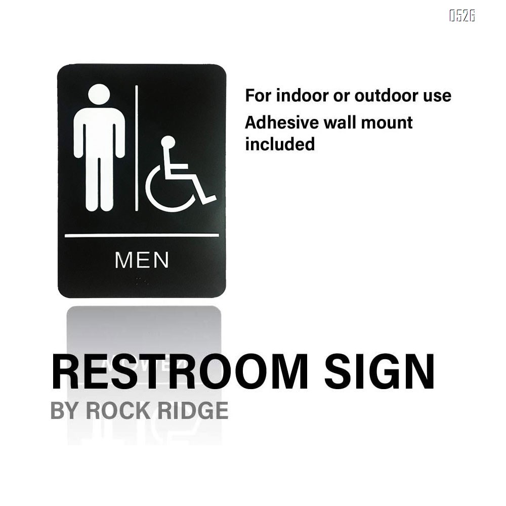 Men's Braille Restroom Sign - Durable Quality Self Stick Washroom/Bathroom Door Placard w/Embossed Braille Lettering and Symbol for Restaurants, Businesses and Hotels