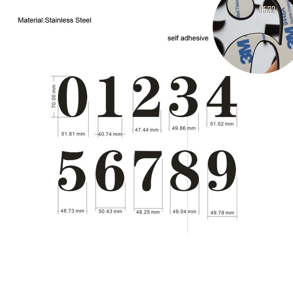 Self Adhesive 2.7 Inches Mailbox Door Sign Number House Address Number, Brushed Stainless Steel